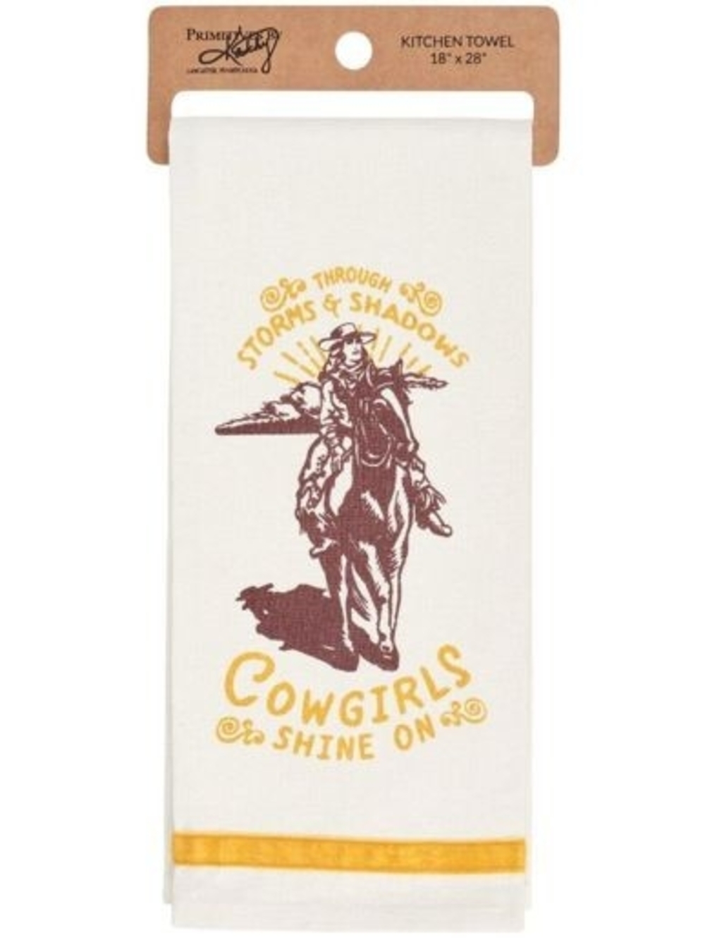 Primitives by Kathy Cream Kitchen Towel with Brown Cowgirl and Mustard Accent